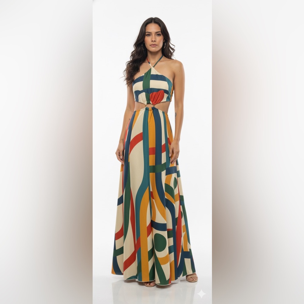 Colorful Striped Cutout Dress